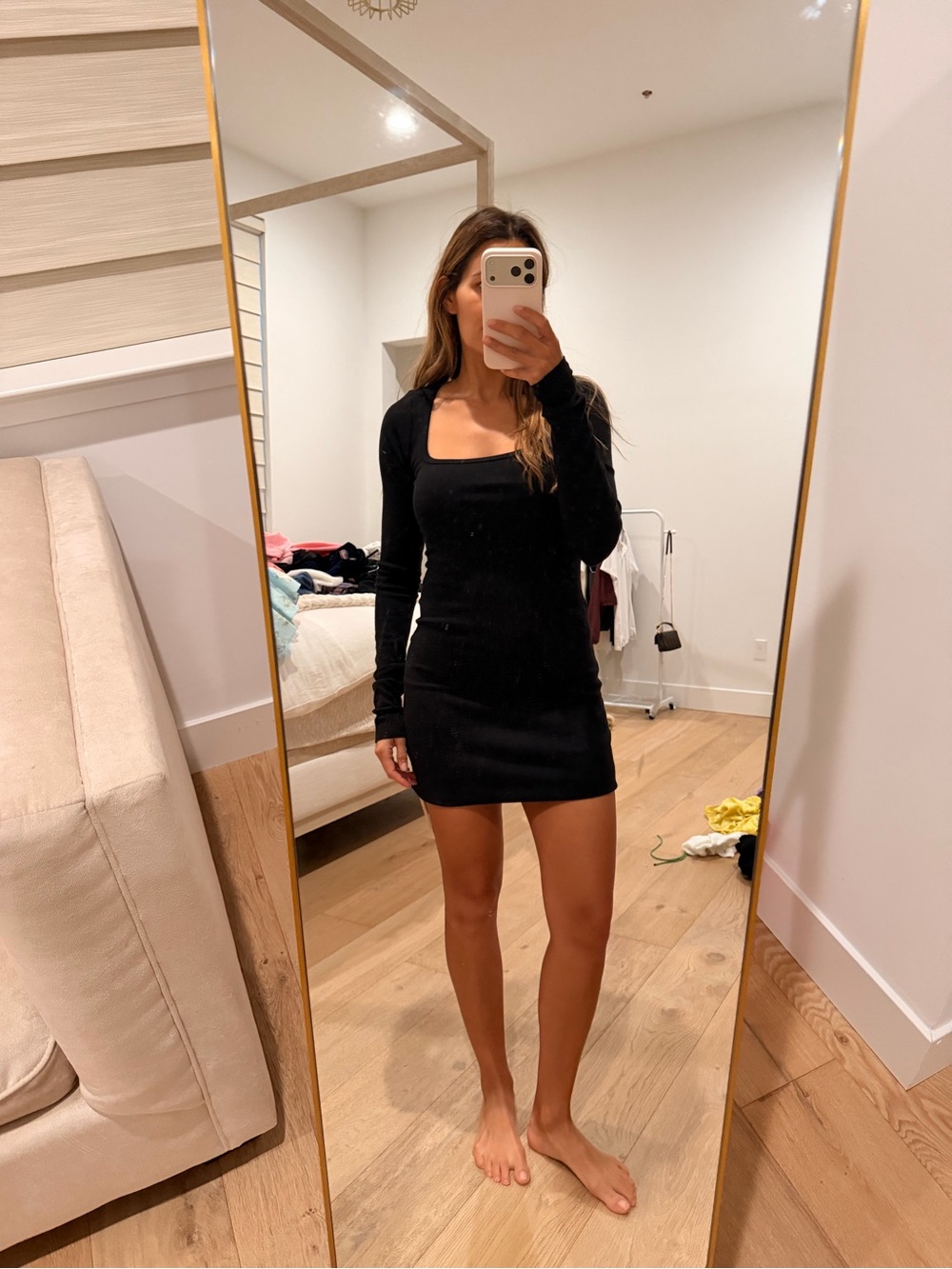 Eterne Black Square-Neck Long Sleeve Dress NWT